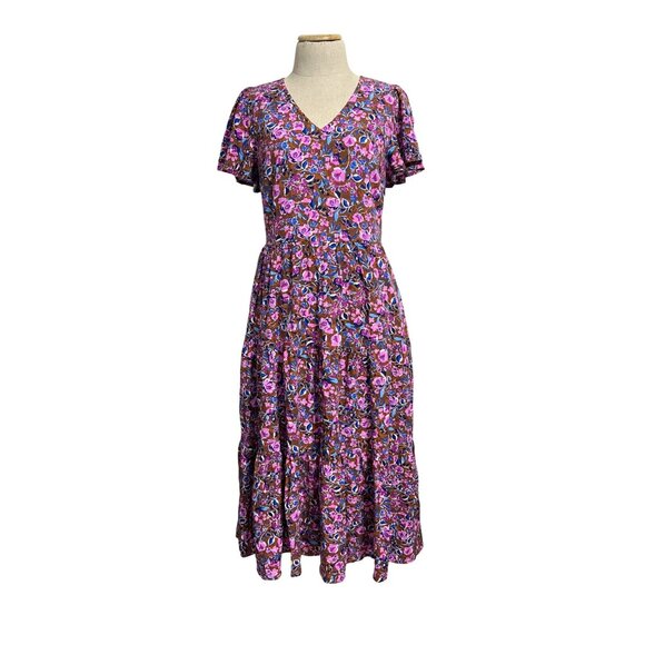 J.Crew Factory Dress Women's Size 2 Flutter-Sleeve Tiered Midi Floral Multicolor - Picture 1 of 10